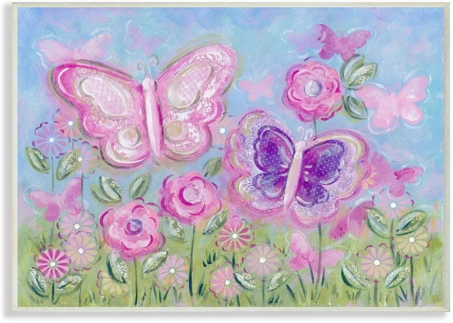 The Kids Room by Stupell Pastel Butterflies in a Garden Rectangle Wall Plaque