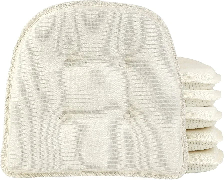 Klear Vu Omega Non-Slip Universal Chair Cushions for Dining Room, Kitchen and Office Use, U-Shaped Skid-Proof Seat Pad, 15x16 Inches 6 Pack Solid Ivory 6 Count