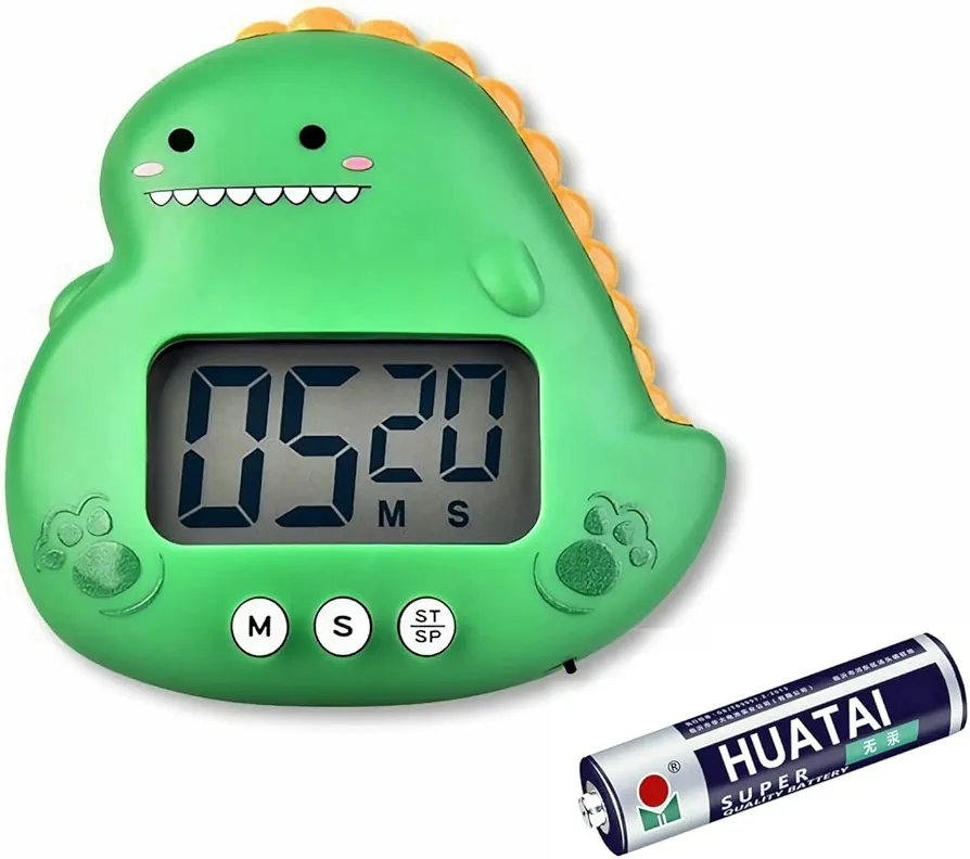 Cute Dinosaur Timer for Kids, Loud Alarm Digital Kitchen Timer with 2.4 inch Large LCD Display, Magnetic Countdown timer for Classroom, Home, Study and Cooking (Green)