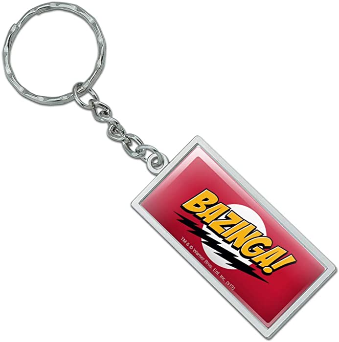 Graphics and More Rectangle The Big Bang Theory Sheldon Bazinga Keychain in Chrome Plated Metal