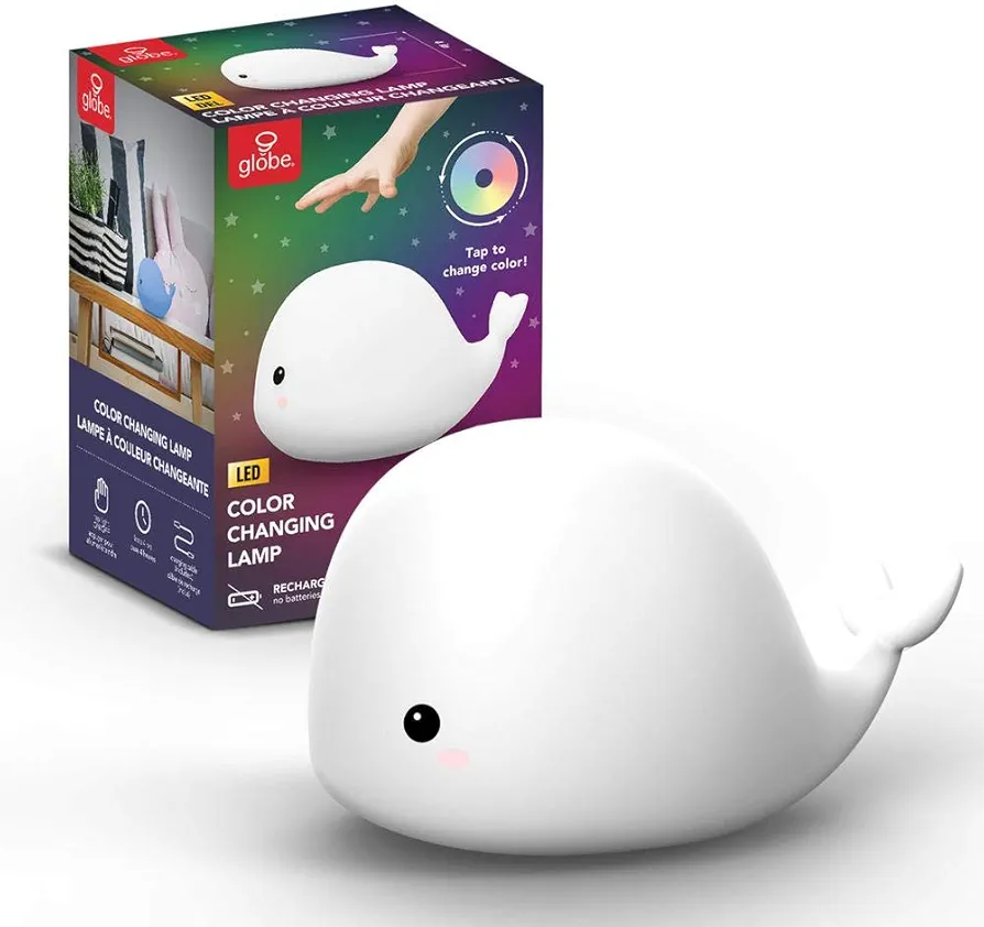 Globe Electric Adorable Multicolor Changing Integrated LED Rechargeable Silicone Night Light for Baby and Kids Rooms (Wally The Whale)