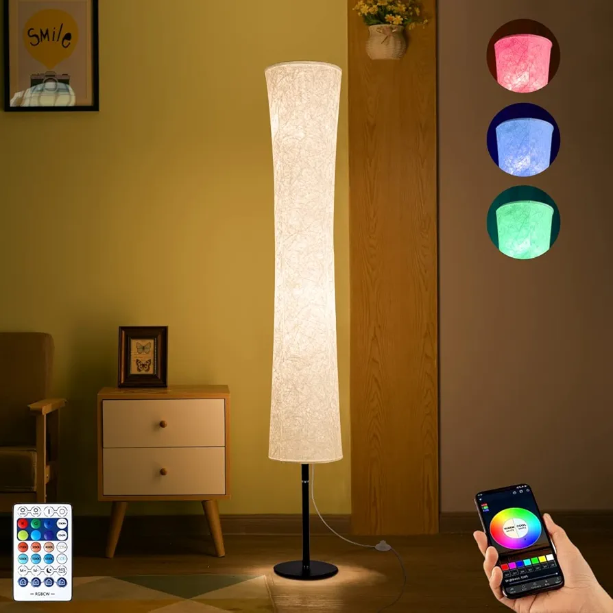 BLUEYE Floor Lamp,RGBCW 2700K-6500K,APP & Remote&Smart Voice Control, 2 X 60W Equivalent, No Hub Required,Compatible with Alexa Google Assistant, 60'' Standing Lamp for Bedroom, Similar Fabric