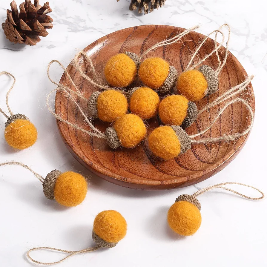 Felt Acorn Ornaments Fall Hanging Ornaments 18 Pieces Felt Acorn Garland for Tree with 32.8 ft Rope Farmhouse Acorn Room Woodland Party Decor for Fall Christmas (Orange)