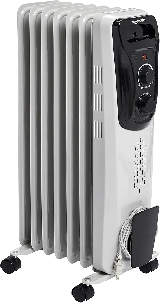 Amazon Basics Indoor Portable Radiator Heater, 1500 W, 14.8 x 11 x 25.2 Inch, White