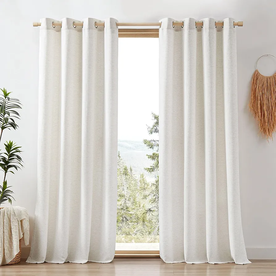 Beauoop Natural Linen Curtains 84 inch Long 2 Panels Set for Bedroom Living Room Farmhouse Textured Light Filtering Grommet Privacy Drapes Window Treatment, 2 Panels, 54x84 Inch