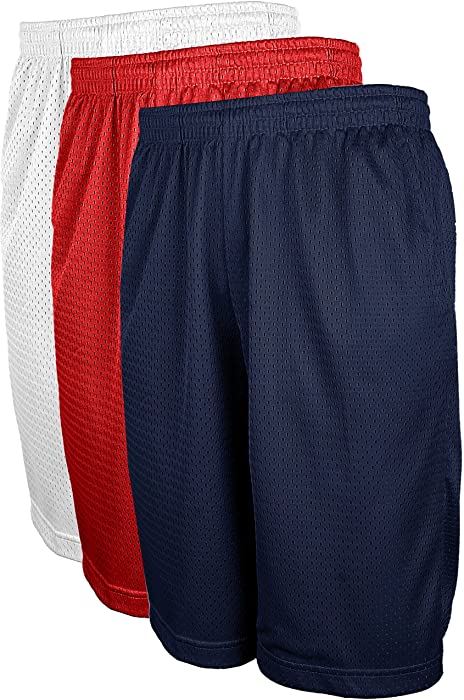 OLLIE ARNES Men's Mesh Active Running Basketball Training Shorts in Sets (S-5XL) SET3_WHT_NAV_RED 4XL