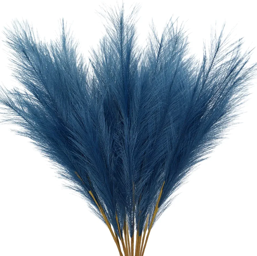 VIERENA 8 PCS Faux Pampas Grass 38"/3.1ft Tall Artificial Pompous Grass Large Fake Pompas Branches Plants Floor Vase Filler for Flower Arrangement Home Kitchen Boho Decor (Blue)