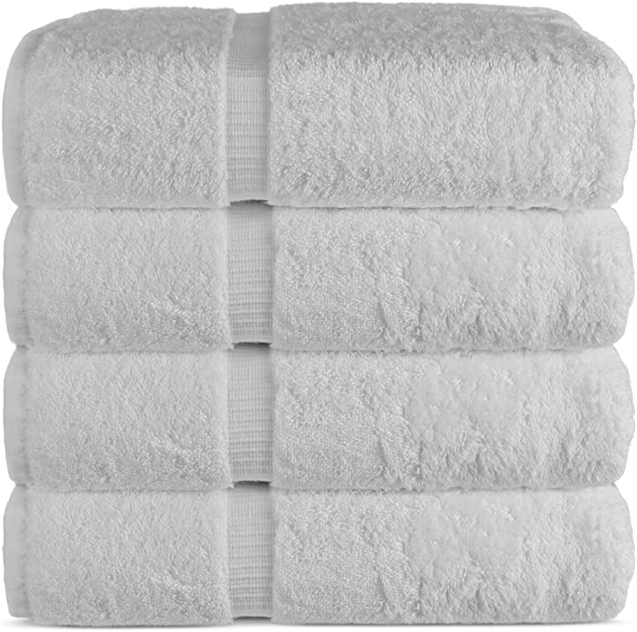 Luxury Hotel & Spa Bath Towel 100% Genuine Turkish Cotton, 27" x 54" ,Set of 4,White