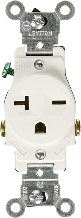 Leviton 107-05821-WSP 20-Amp 250-Volt Single Receptacle Electrical Power Outlet, White