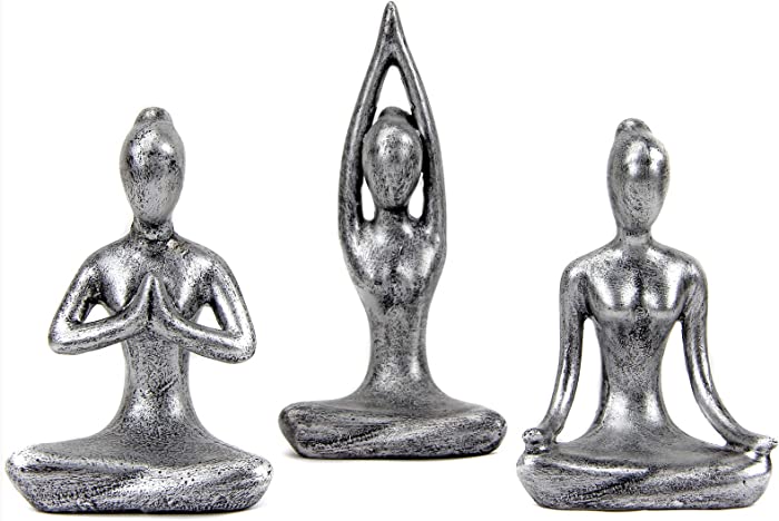 Leekung Yoga Meditation décor,Yoga Pose Statue Home Decoration,Zen Yoga Figurine for Spiritual Room décor,Set of 3 Yoga Gift Antique Silver Color