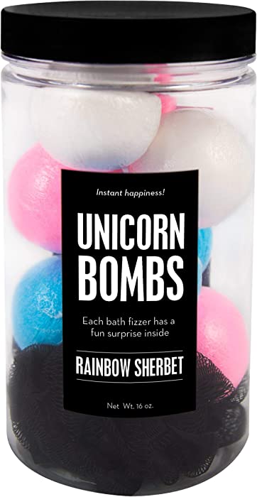 DA BOMB Unicorn Bath Bombs Jar, Pink, Blue and White, Rainbow Sherbet, 16 Oz