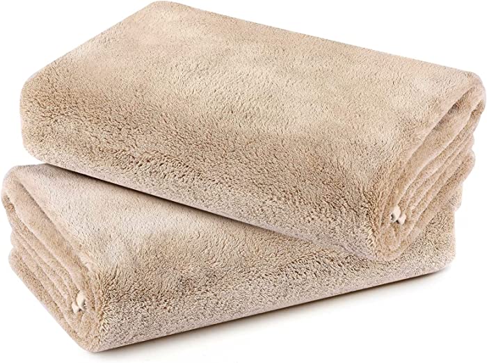 BIDONG Bath Towels, Lint-Free, Thick, Super Soft, Highly Absorbent, New Technology Bathroom Towels Set - 27 x 54 inch, Set of 2, Beige