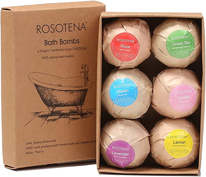 Bath Bomb Gift Set-6 Pieces of Large Organic shea Butter, Holiday Gifts and Birthday Gifts, Ladies Bath Bomb Gifts, Children Bath Bombs, containing Salt, Clay and Essential Oils, Made in The U.S.