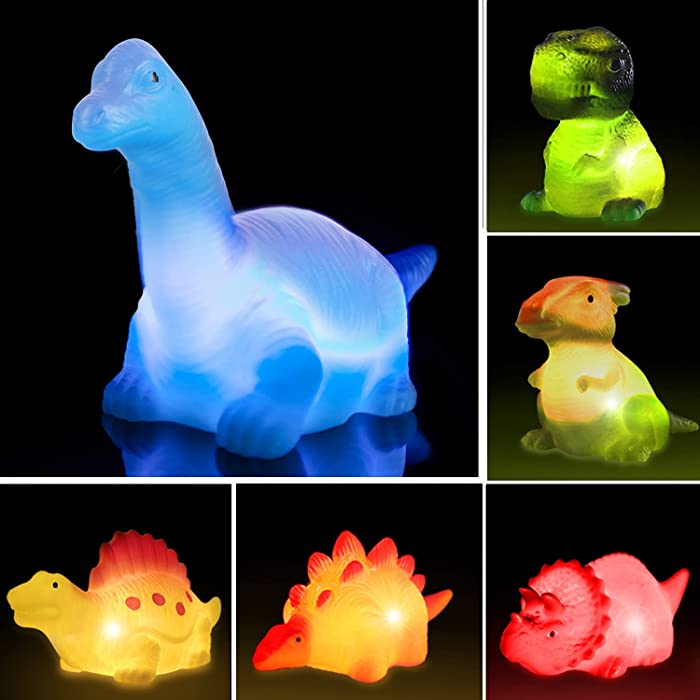 Dinosaur Bath Toys, 6 Packs Light Up Floating Rubber Toys for Baby Children Toddler,Pool Water Bathtub Shower Toys for Kids Preschool in Holiday Christmas Birthday