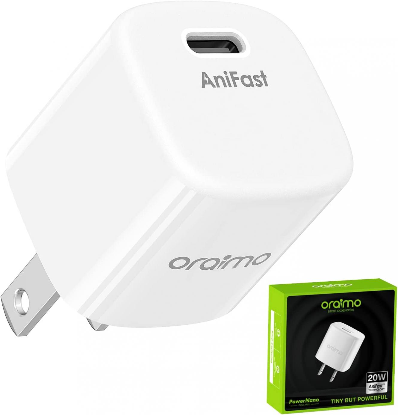 Oraimo 20W USB C Charger Fast Charger iPhone USB-C Wall Charger Adapter Power Delivery Compatible for iPhone SE 2022/13/13 Mini/13 Pro/13 Pro Max/12 Pro Max, Pixel 4/3, Galaxy S20 S10 S9, iPad