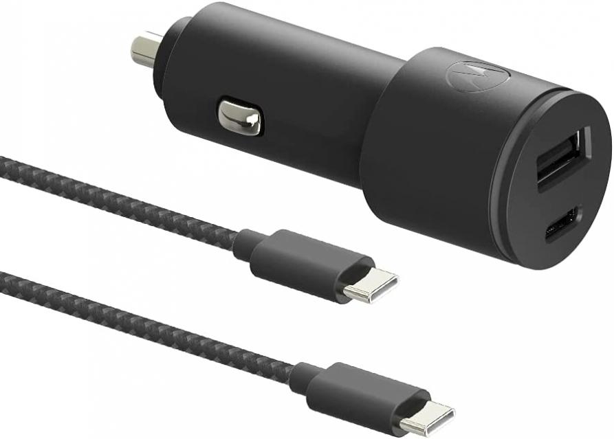 Motorola TurboPower Share Car Charger- 45W Dual Port USB-A and USB-C Output with 4.9ft Braided Type C Cable