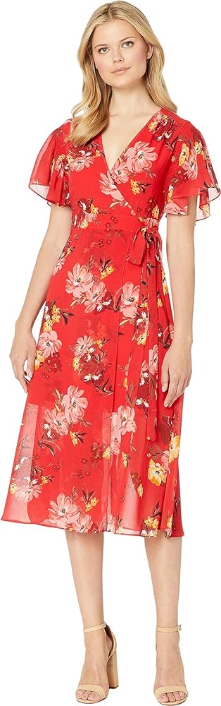 Vince Camuto Printed Ruffle Sleeve Dress