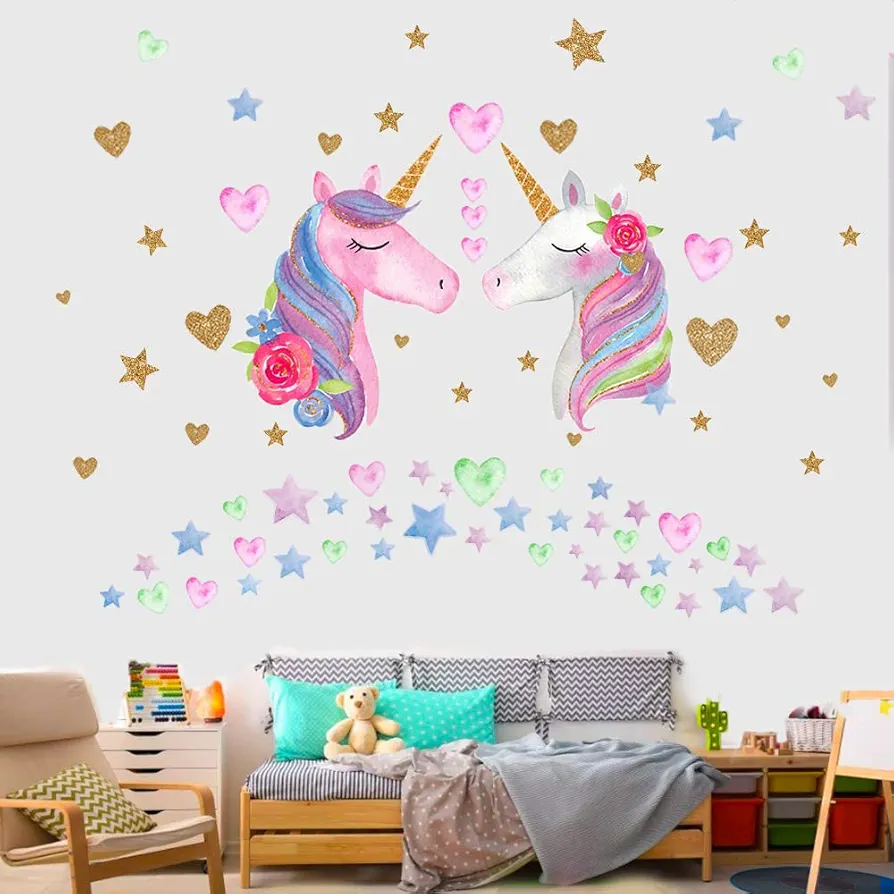 Unicorn Wall Decal,Large Size Unicorn Wall Sticker Decor for Gilrs Kids Bedroom Birthday Party