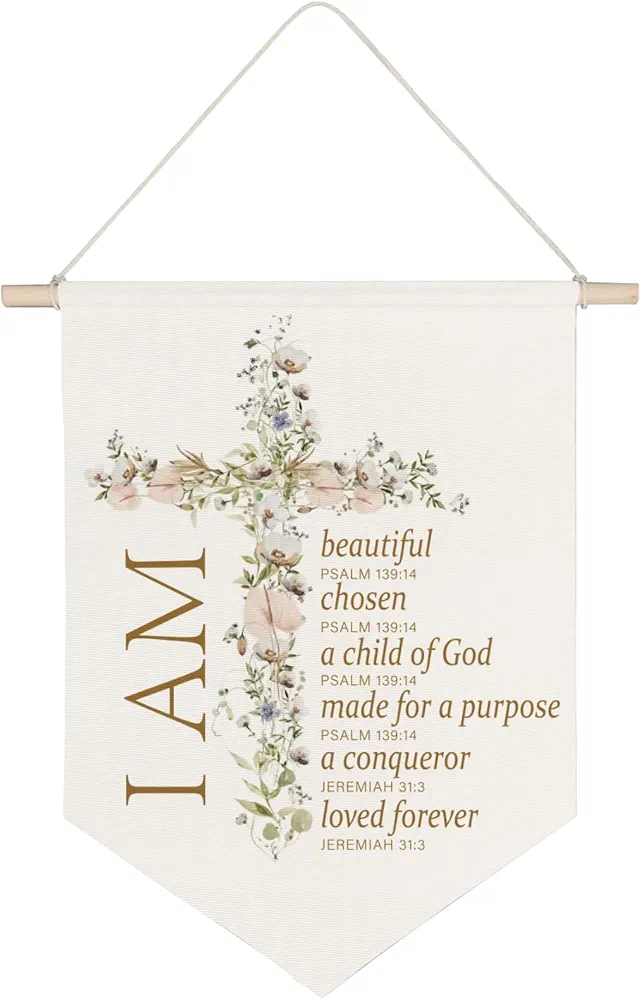 QODUNG Bible Verse I am Beautiful Canvas Banner, 11x15.3in, Girls Room Decor