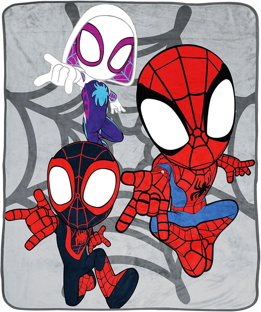 Spidey & His Amazing Friends Plush Throw Blanket - Measures 50 x 60 Inches - Kids Super Soft Fleece Bedding Features Ghost Spider Gwen & Miles Morales