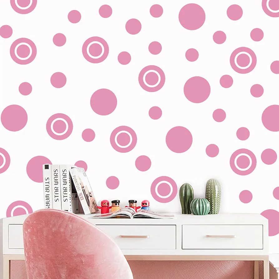 132PCS Pink Dot Wall Sticker, Girls Room Wall Decal Stickers Removable Stick-on Circle Wall Sticker for Playroom, Kids Room, Baby Nursery Toddler Decoration