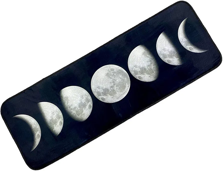 MorroMorn Black and White Runner Mat Throw Rug Bohemian Trendy, Non Skid Machine Washable Water-absorbent - 20x60 inches (Moon)