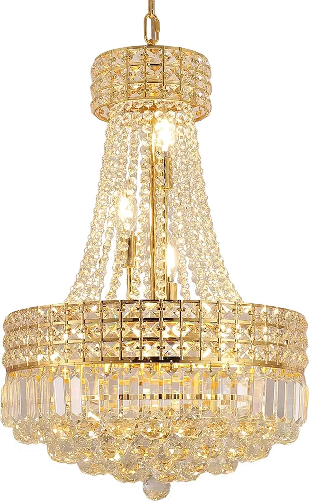 Crystal Chandeliers for dining Room K9 Modern Crystal Chandelier classic luxury Imperial Style 9 Lights Chandelier Ceiling Dining room living room indoor bedroom Chandelier E12 base (Gold, D18 in)