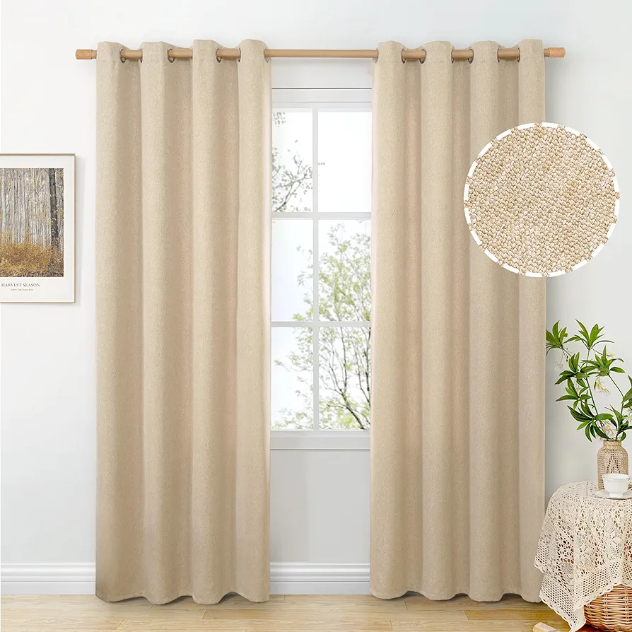 BGment Thick Linen Curtains 84 Inch Length 2 Panels for Living Room, Non See Through Privacy Textured Window Drapes Light Filtering for Bedroom Sliding Door Farmhouse, Sand Beige, Each 52 Inch Wide