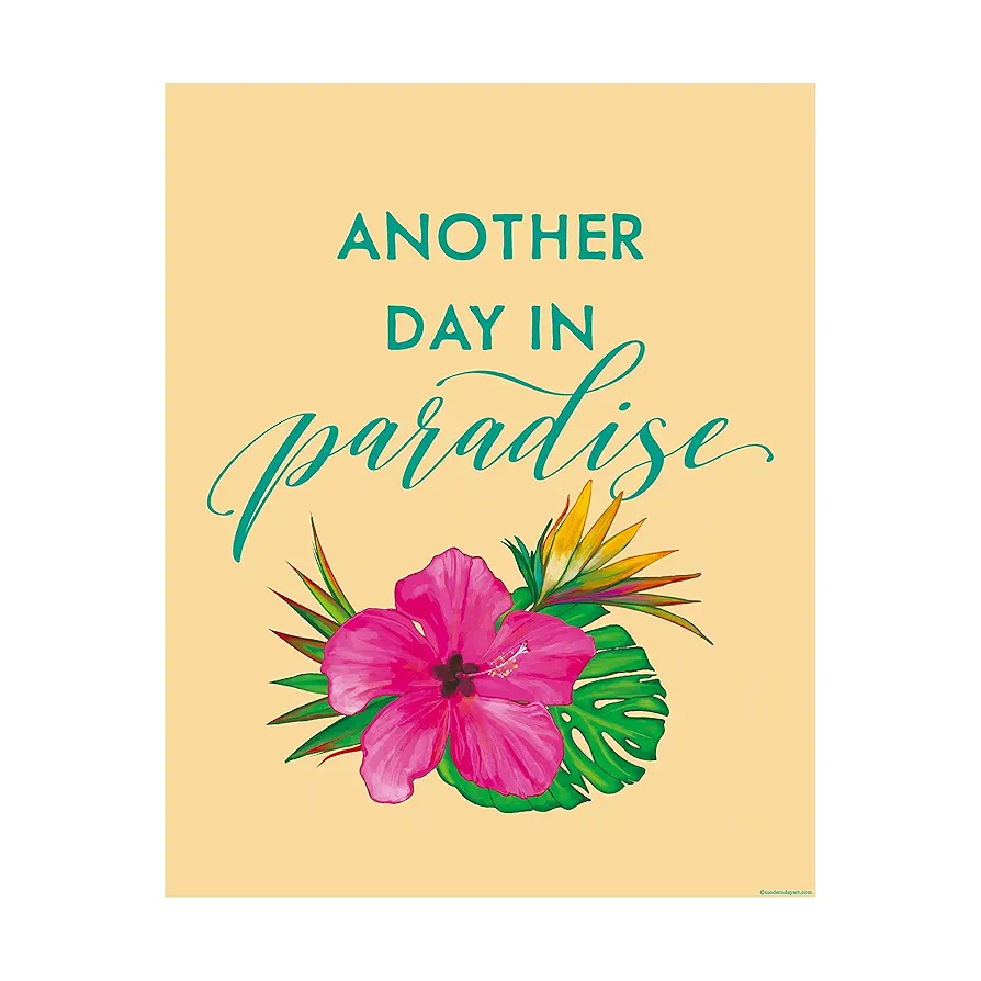 Beach Wall Decor, Coastal Room Decor, Inspirational Wall Art Featuring Tropical Flower - Beach House Decorations - 8x10 Unframed (Another Day In Paradise)