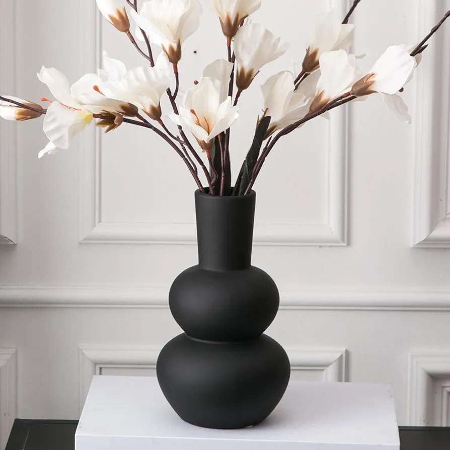 Flower Vase Ceramic Vases for Decor, Flower Vase for Home Decor Living Room, Home, Office, Centerpiece,Table and Wedding Black