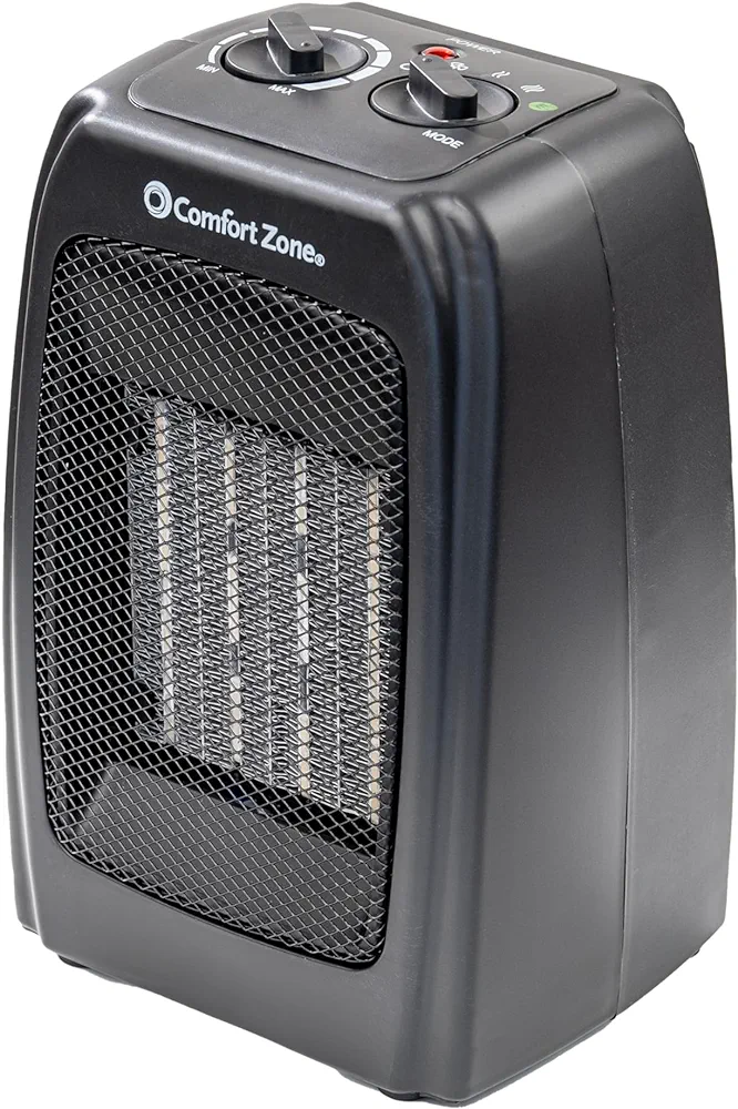 Comfort Zone CZ442E Personal Energy Save Ceramic Heater - 1500W Portable with Adjustable Thermostat, Tip-Over Switch & Overheat Protection, Black