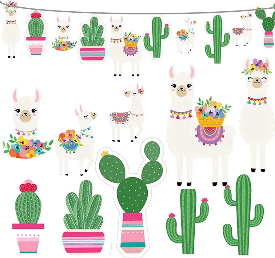 Llama Cactus Banner Garland Party Supplies, Llama Cactus Themed Birthday Party Decorations for Mexican Fiesta, Cino De Mayo Llama Cactus Baby Shower, Hawaiian, Luau, Classroom Decorations