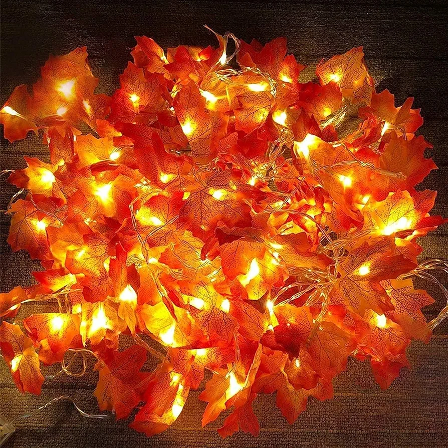 5 Pack Maples Leafed Fall Garland Lights, Fall Decor 50 Ft/100 LED Enlarged Fall Leafed Fall String Lights Waterproof Battery Operated Thanksgiving Halloween Autumn Harvest Home Indoor Outdoor Decor