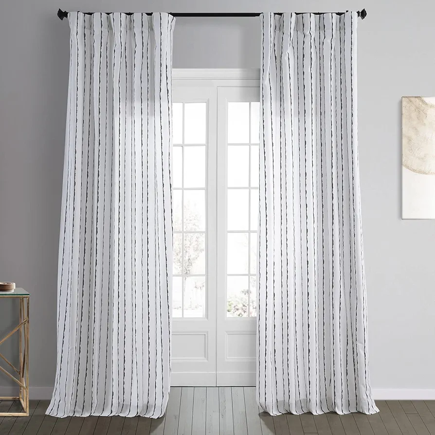 HPD Half Price Drapes Abstract Striped Printed Curtains 84 Inches Long Luxury Cotton Curtains (1 Panel) Room Darkening Window Curtains for Bedroom & Living Room, 50W x 84L, White & Black Striped