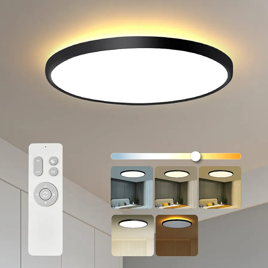 Flush Mount Light Fixture with Remote Control, 2000K Night Light Feature, 18Inch 36W Led Ceiling Light with Full CCT Brightness Adjustable for Kitchen, Office, Kids Room