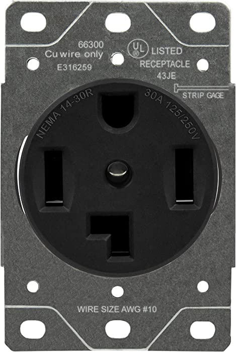 ENERLITES 66300-BK 30 Amp Dryer Receptacle Outlet, NEMA 14-30R | Residential Commercial Industrial Grade, Outdoor/Indoor, 3-Pole, 4 Wire, (10,8,6,4) AWG, UL Listed | 125/250V, 66300-BK-Black