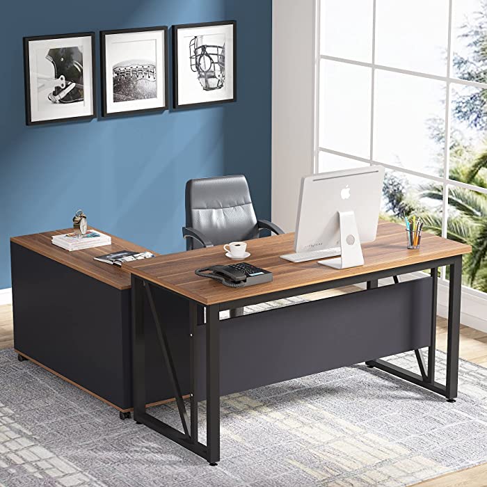 Tribesigns 55 inches Executive Desk and 43" lateral File Cabinet, L-Shaped Computer Desk Home Office Furniture with Drawers and Storage Shelves, Office Table with Cabinet,Rustic