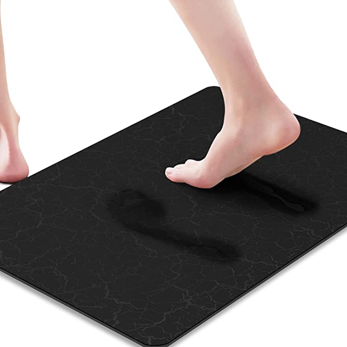 Super Absorbent Floor Mat, GOYLSER Black Bath Mats for Bathroom, Non Slip Bath Floor Mat, Washable Bathroom Mats, Quick Dry Black Bath Rug Shower Mats (Black)