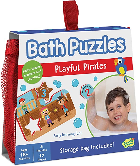 Peaceable Kingdom Playful Pirates Bath Puzzles - Bath Toys for Toddlers – Foam Bath Puzzles for Kids - Fine Motor Skills (17 Pieces, 5 Puzzles)