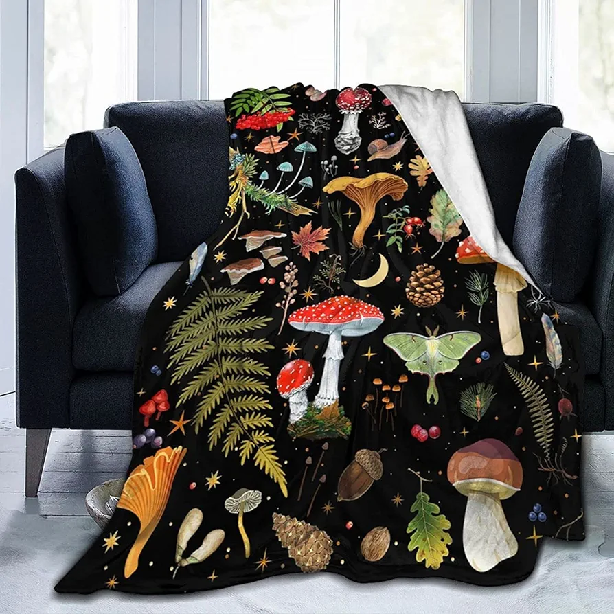 Mushroom Flannel Fleece Bed Blanket Throw Blanket Lightweight Cozy Plush Blanket for Bedroom Living Rooms Sofa Couch 80"X60"