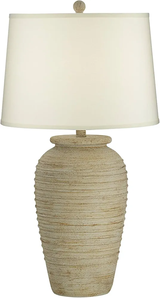 John Timberland Austin Country Cottage Southwest Style Jug-Shaped Table Lamp 28" Tall Sand Tone Desert Ridged Cream Linen Drum Shade for Living Room Bedroom House Bedside Nightstand Home Office