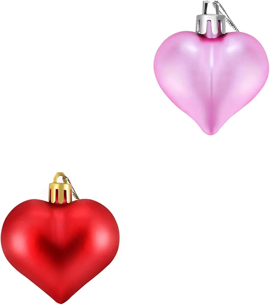 Generic 24-Room Heart Ornaments Valentine's Day, 2 Styles Different Heartballs Christmas Balls Shaped Heart Christmas Tree Decorations Hanging Heart, Rose E Red Practical and Fashion