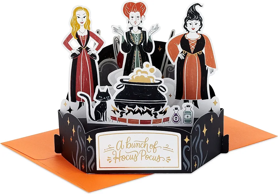 Hallmark Paper Wonder Disney Hocus Pocus Pop Up Card (Sanderson Sisters) for Birthdays, Halloween, Any Occasion