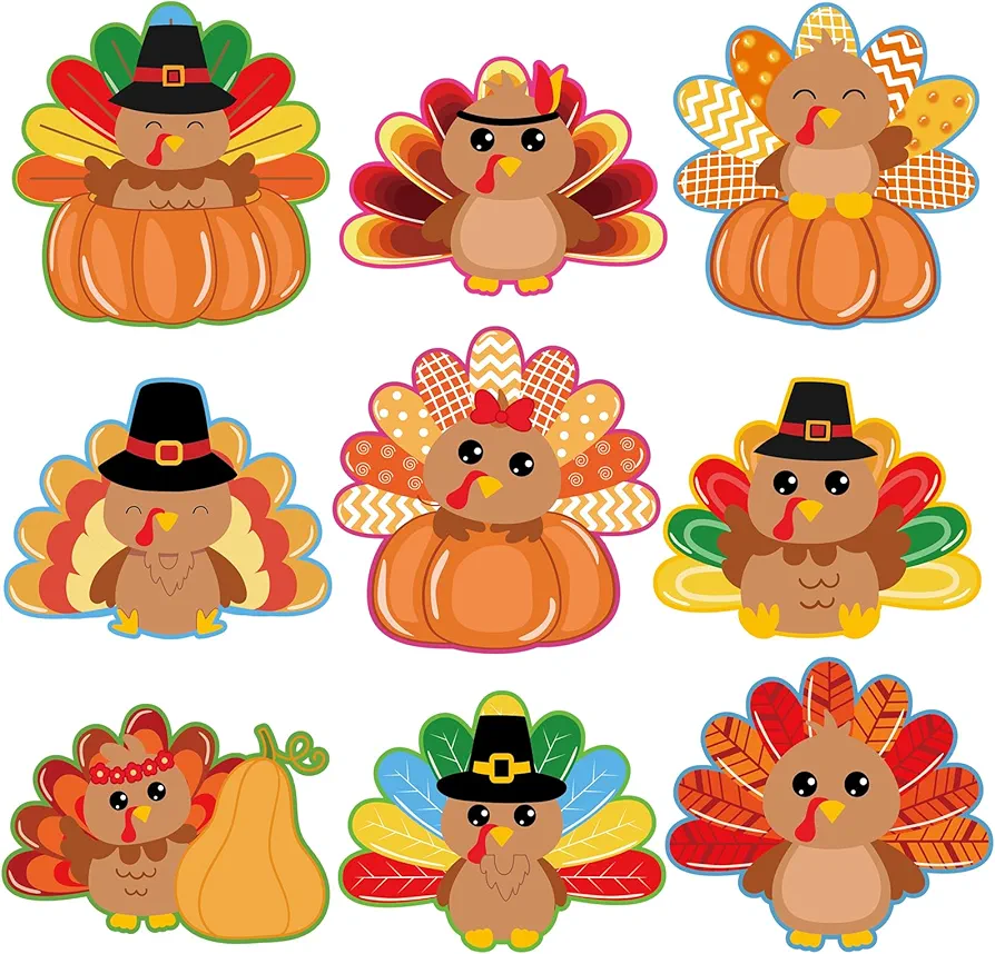 Thanksgiving Decorations 54 Pcs Turkey Cutouts Cartoon Turkey Paper Cutting Decor for Home Party School Bulletin Board Classroom Fall Theme Thanksgiving Party Supplies