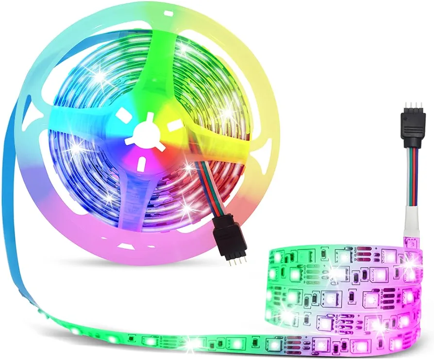 12V Flexible SMD 5050 RGB LED Strip Lights, LED Tape, Multi-Colors, 300 LEDs, Non-Waterproof, Light Strips, Color Changing, Pack of 16.4ft/5m Strips