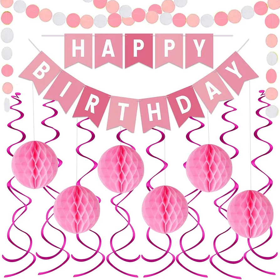 Happy Birthday Banner Sign Decorations - Atiger 28 PCS Happy Birthday Banners, Pink Happy Birthday Decorations for Women Girls, Party Decorations Supplies for Home Classroom, Decor Banner 9 ft