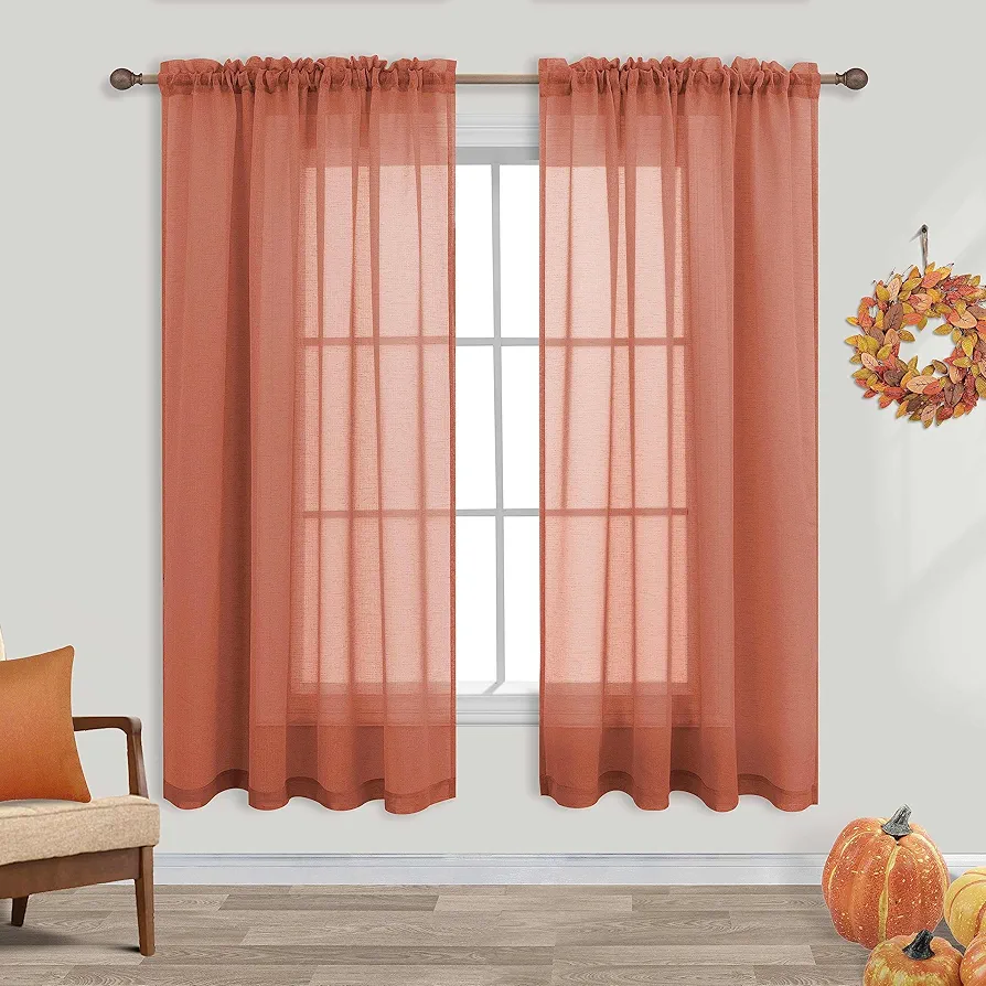 KOUFALL Rustic Curtains for Cabin Living Room 63 Inch Length 2 Panels Set,Farmhouse Sheer Boho Western Curtains for Bedroom 63 Inches Long,Terra Cotta Terracotta Rust Copper Orange