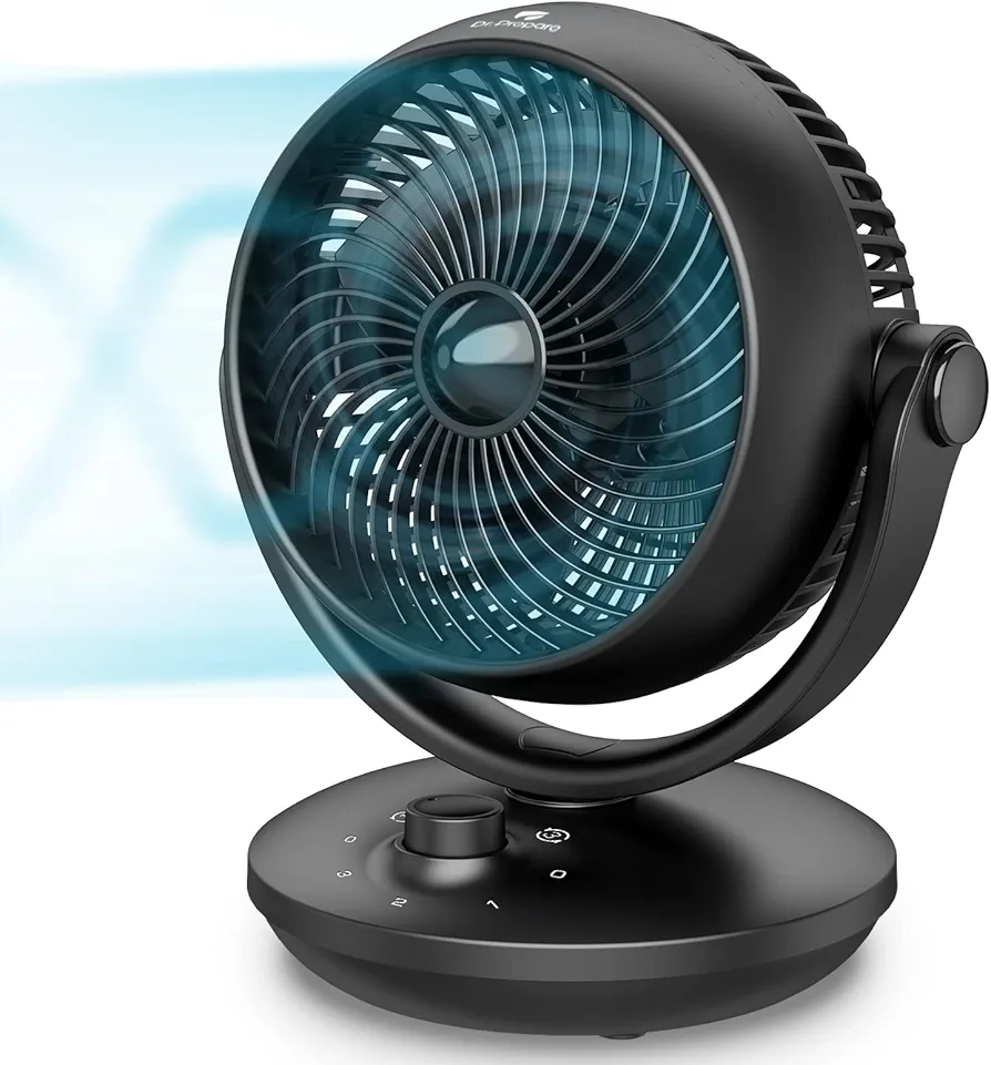 Dr. Prepare Air Circulator Fan for Bedroom, 8” Quiet Desk Fan, 70° Auto-Oscillating Vortex Fan, Efficient Cooling & Circulation Fan, 3 Speeds, 100° Adjustable Tilt, Portable for Home, Office, RV