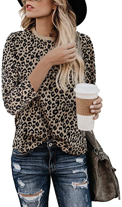 BMJL Women's Casual Leopard Print Tops Long Sleeve T Shirt Cute Blouse Graphic Tees