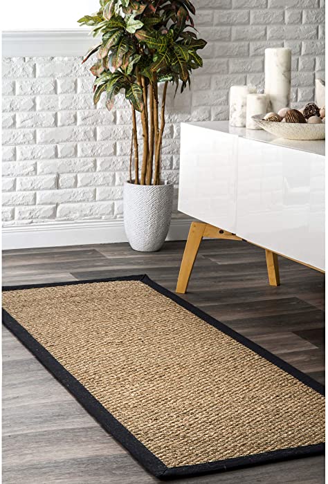 nuLOOM Elijah Seagrass Natural Runner Rug, 2' 6" x 12', Black